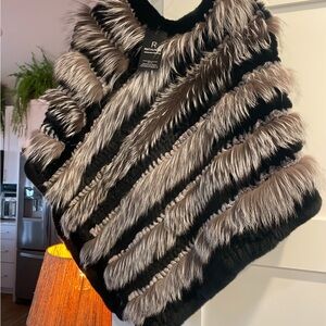 Black dyed Rex Rabbit & Fox Poncho